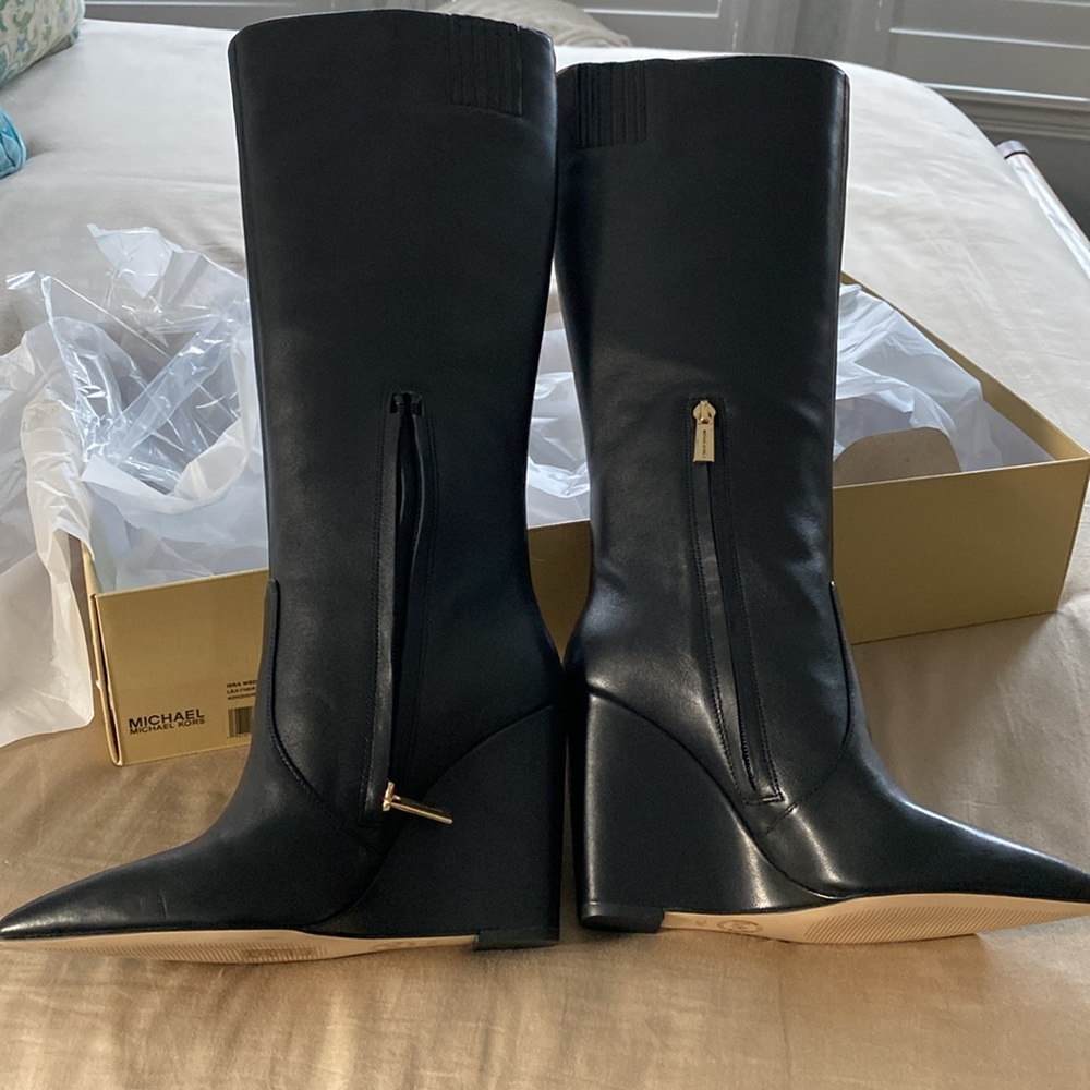 Brand New! Michael Kors Isra Wedge Tall Boot, Black 7.5